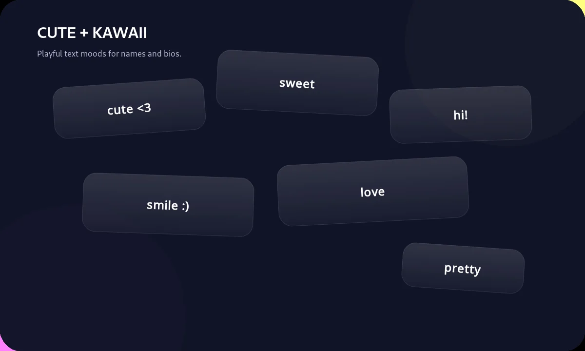 Cute and kawaii-style text collage with playful decorative treatments