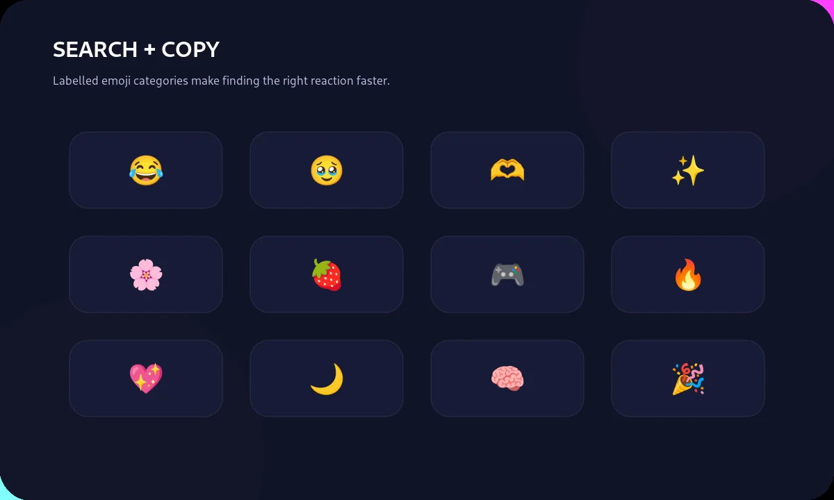 Illustrated grid representing a searchable emoji copy-and-paste library