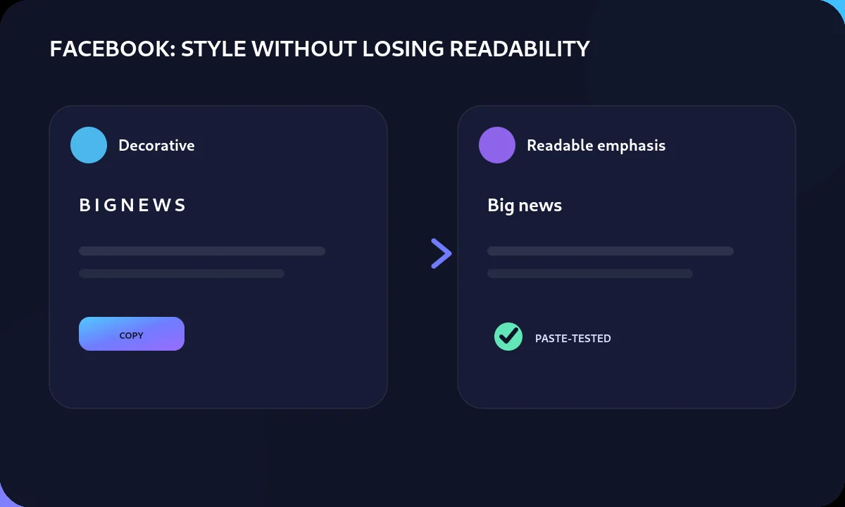 Comparison showing decorative text and a more readable bold text treatment